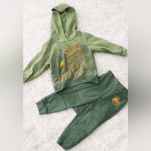 Toddler Boys Dinosaur Hoodie Jogger Set 2T | Green T-Rex Sweatshirt & Pants